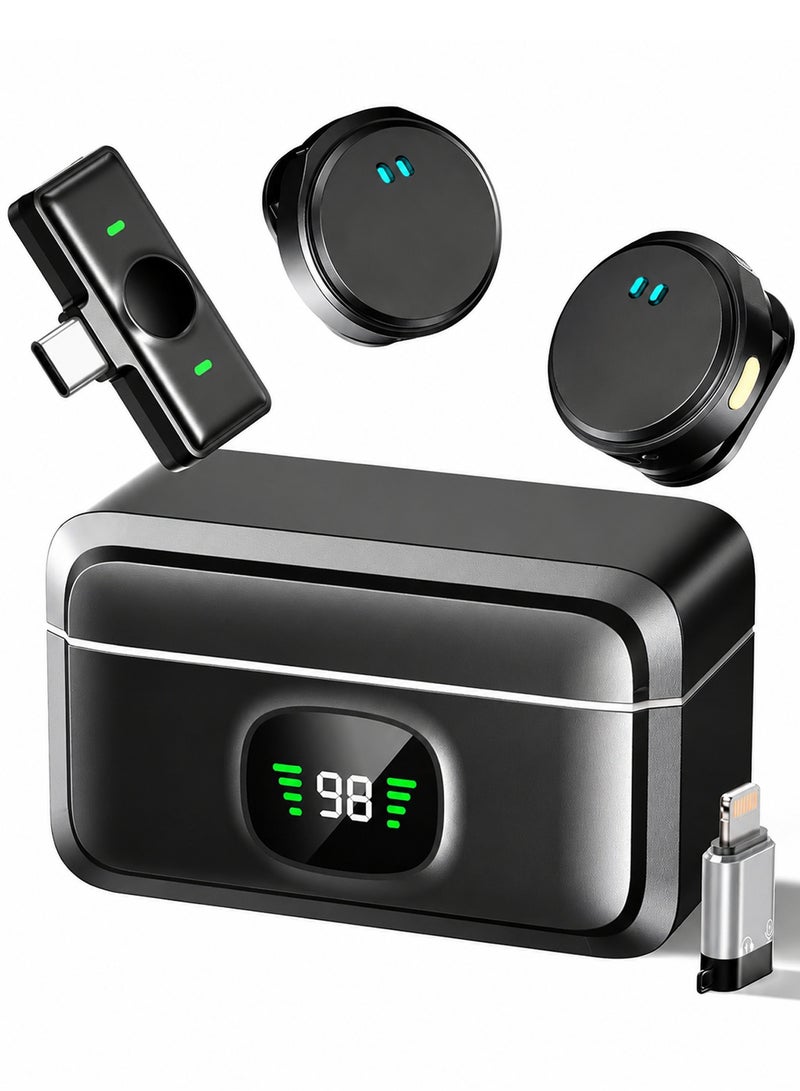 أفكيكس ميكروفون لافالير لاسلكي لهواتف iPhone/Android مع USB C (2 TX+1RX+1 محول Apple+حقيبة شحن)، ميكروفون صغير مع بطارية طويلة لإلغاء الضوضاء للمقابلات/البث/تسجيل الفيديو - Image 1