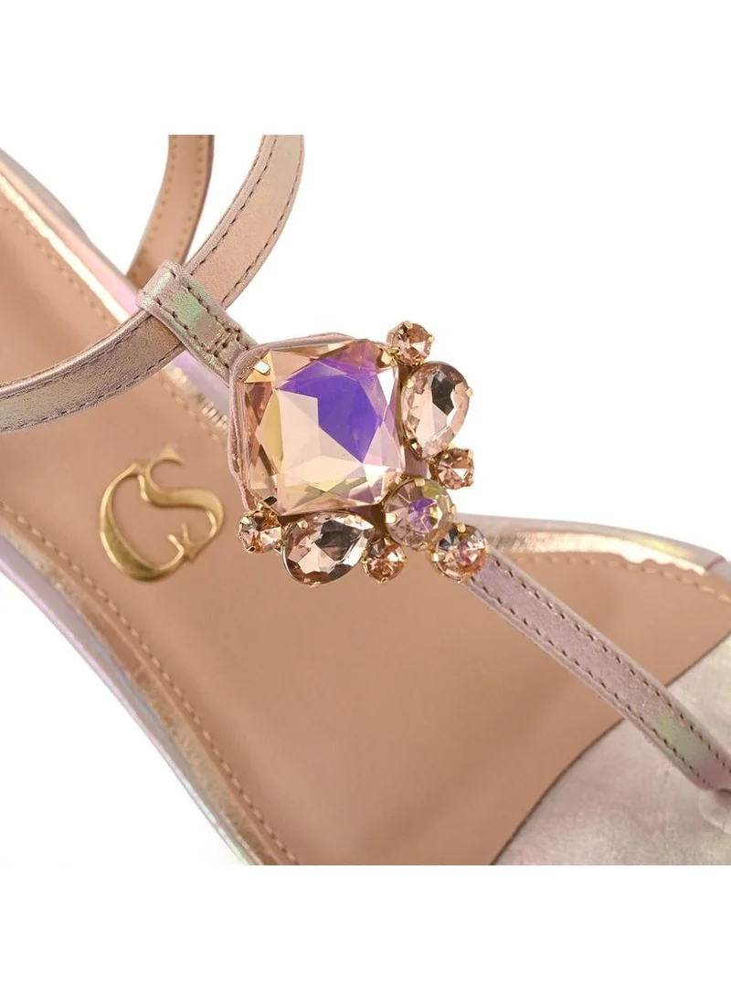 Carmen Steffens  Thin Strap Block Heel Holographic Sandal for Women | Best Price UAE