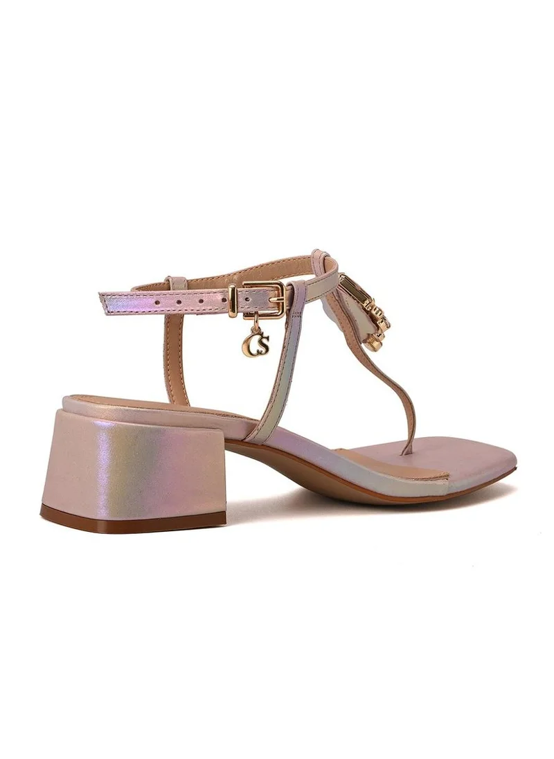Carmen Steffens  Thin Strap Block Heel Holographic Sandal for Women | Best Price UAE