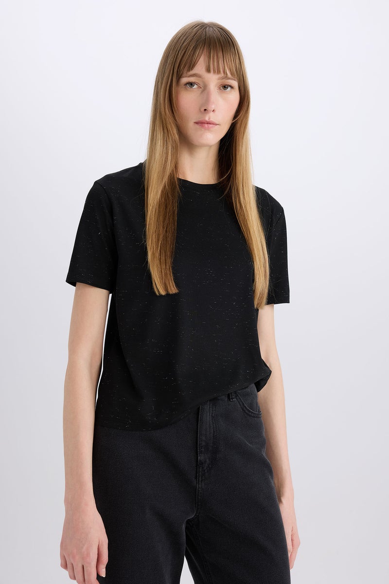 DeFacto Black Woman Relax Fit Crew Neck Short Sleeve T-Shirt Casual - Image 3
