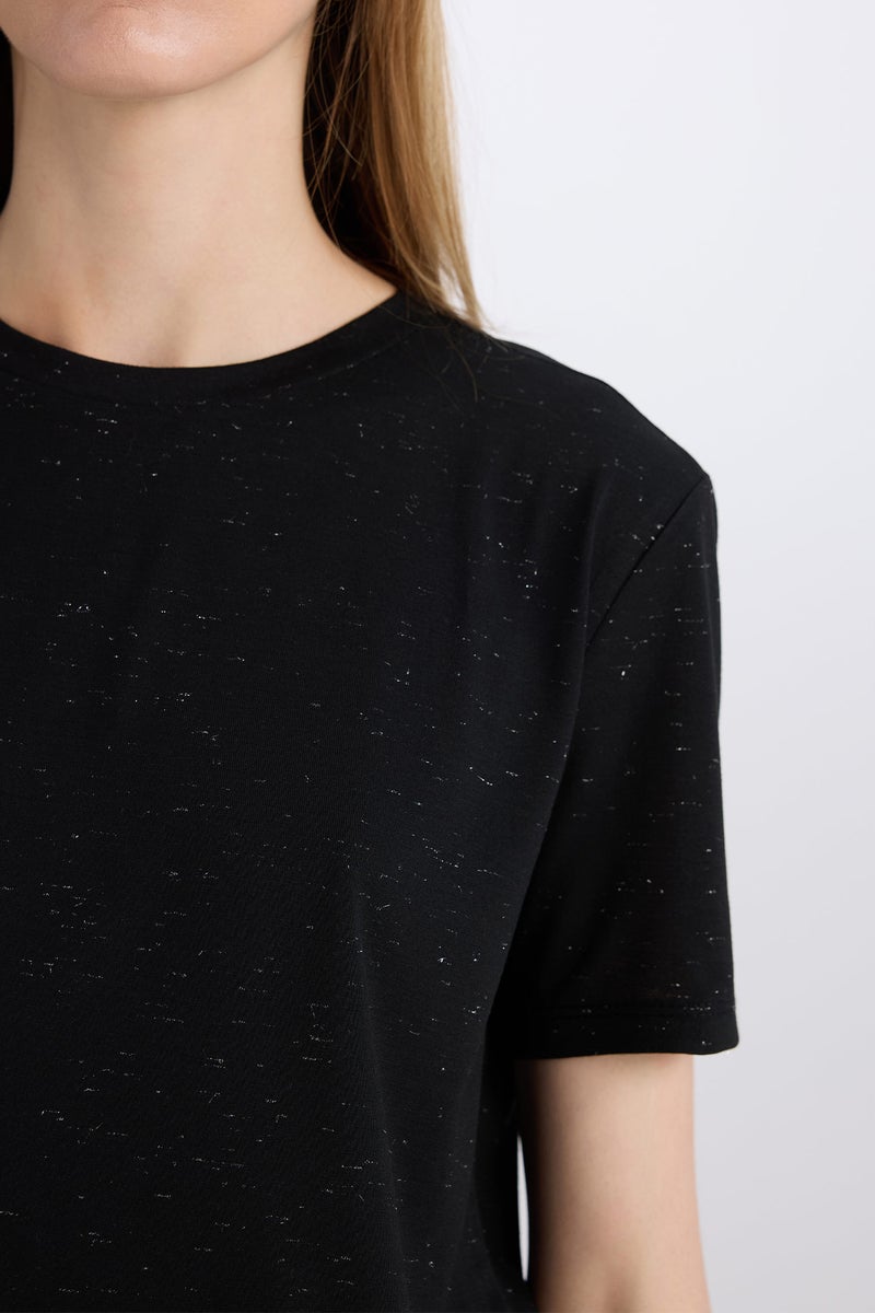 DeFacto Black Woman Relax Fit Crew Neck Short Sleeve T-Shirt Casual - Image 5