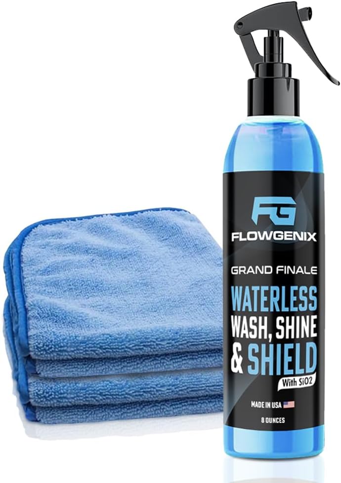 Flowgenix Waterless Car Wash Spray - Grand Finale - Motorcycle Cleaner & Car Wax Polish (8 oz) - Ceramic Coating - Incl. 2 Microfiber Towels - Best Cleaner & Quick Detailer to Make Your Vehicle Shine - Image 1