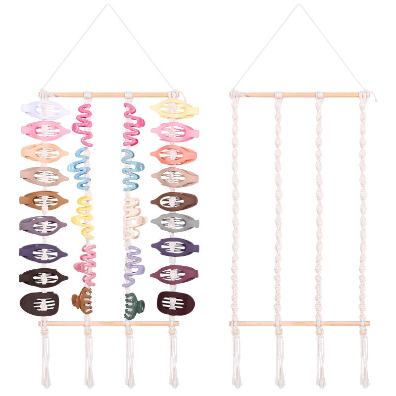 SNOWSTAR Macrame Flat Hair Claw Clip Organizer,Hanging Hair Clip Holder and Storage for Women Girls,Flat Hair Accessorie Hanger Home Decor for Wall,Door,Closet - Image 1