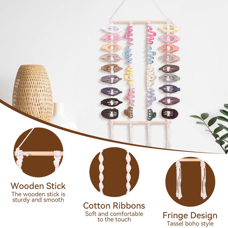 SNOWSTAR Macrame Flat Hair Claw Clip Organizer,Hanging Hair Clip Holder and Storage for Women Girls,Flat Hair Accessorie Hanger Home Decor for Wall,Door,Closet - Image 4