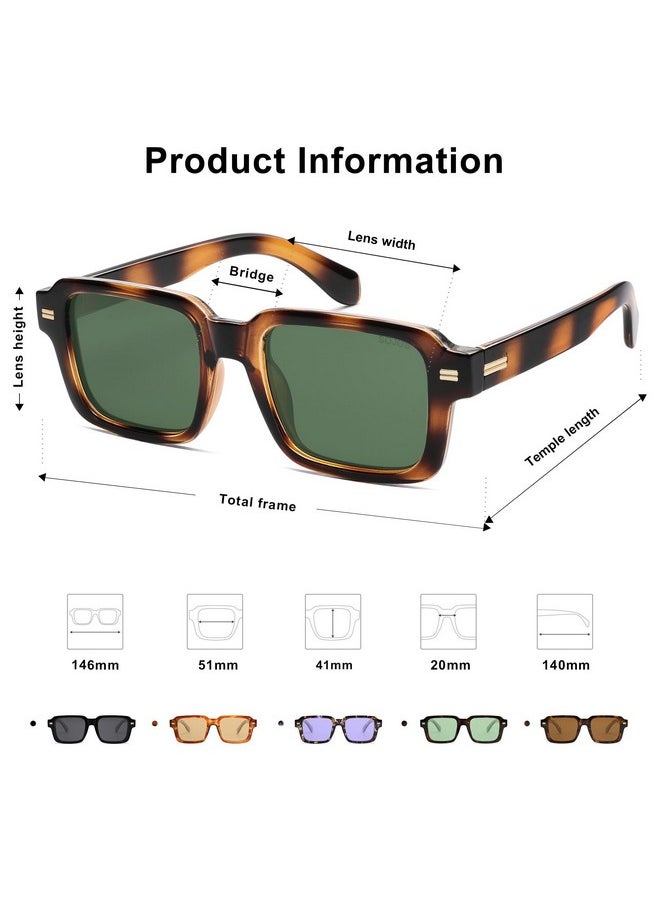 Sojos Retro Square Polarized Sunglasses For Women Men, 70S 80S Classic Vintage Rectangle Shades Sj2345, Brown Tortoise/Dark Green  - Image 4