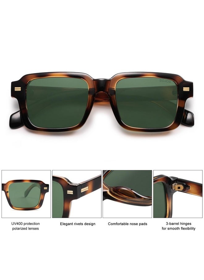 Sojos Retro Square Polarized Sunglasses For Women Men, 70S 80S Classic Vintage Rectangle Shades Sj2345, Brown Tortoise/Dark Green  - Image 3