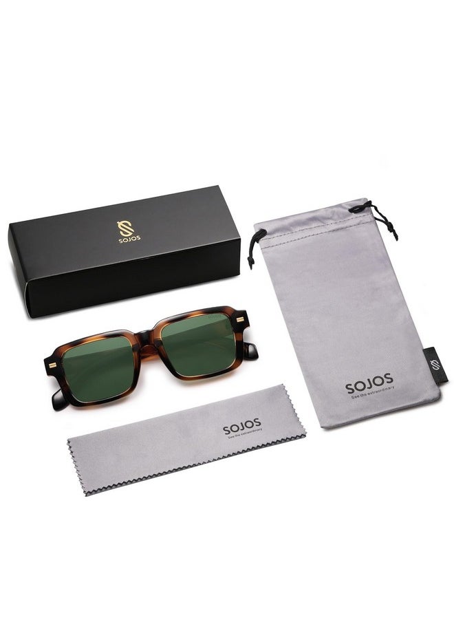 Sojos Retro Square Polarized Sunglasses For Women Men, 70S 80S Classic Vintage Rectangle Shades Sj2345, Brown Tortoise/Dark Green  - Image 5