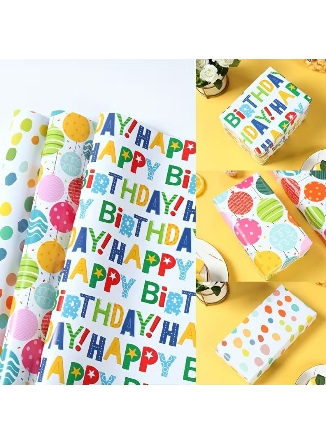 Kandid 3pcs Birthday Wrapping Paper 70x50cm – Colorful Polka Dot Letter Gift Wrap for Parties & Baby Showers (Happy Birthday) - Image 3