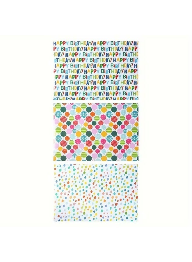 Kandid 3pcs Birthday Wrapping Paper 70x50cm – Colorful Polka Dot Letter Gift Wrap for Parties & Baby Showers (Happy Birthday) - Image 2
