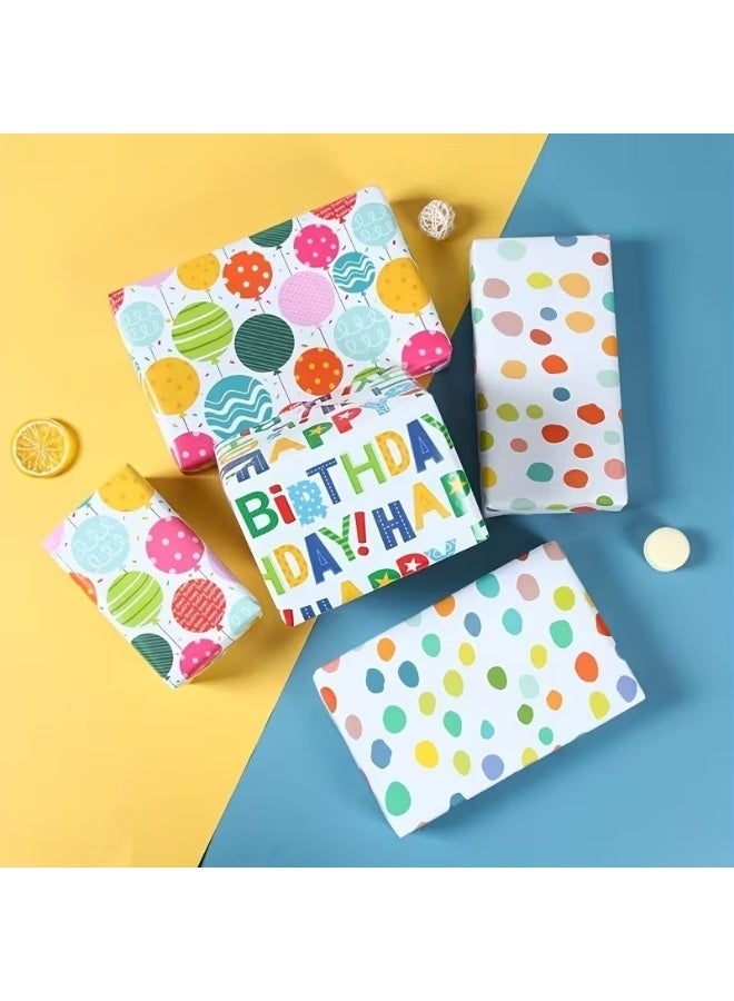 Kandid 3pcs Birthday Wrapping Paper 70x50cm – Colorful Polka Dot Letter Gift Wrap for Parties & Baby Showers (Happy Birthday) - Image 1