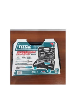 توتال TOTAL مجموعة مقابس 25 قطعة مقاس 1/2 بوصة، مفتاح ربط بسقاطة 72T، فولاذ Cr-V، تتضمن مقابس وقضبان تمديد ومآخذ توصيل شرارة ومفصل عالمي - مطلي بالكروم، ومعالج بالحرارة للاستخدام التلقائي والمنزلي  - Image 4