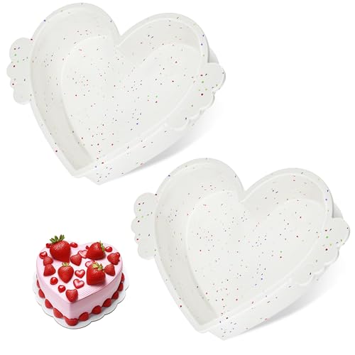 AOTASO 10 Inch Heart Shaped Cake Pans with Metal Reinforced Frame Silicone Heart Cake Pans Nonstick Large Silicone Molds for Baking Set of 2 (Cream) - Image 1