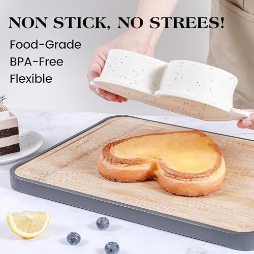 AOTASO 10 Inch Heart Shaped Cake Pans with Metal Reinforced Frame Silicone Heart Cake Pans Nonstick Large Silicone Molds for Baking Set of 2 (Cream) - Image 4