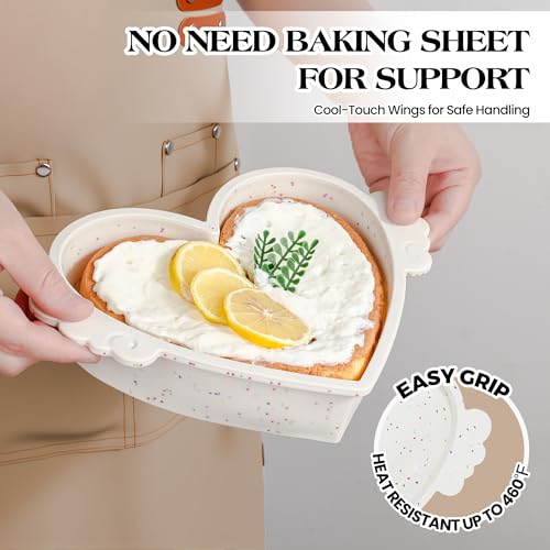 AOTASO 10 Inch Heart Shaped Cake Pans with Metal Reinforced Frame Silicone Heart Cake Pans Nonstick Large Silicone Molds for Baking Set of 2 (Cream) - Image 3
