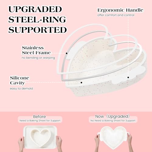 AOTASO 10 Inch Heart Shaped Cake Pans with Metal Reinforced Frame Silicone Heart Cake Pans Nonstick Large Silicone Molds for Baking Set of 2 (Cream) - Image 2