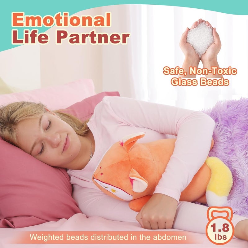 Onsoyours Original 13.8"|1.8 Pound Weighted Fox Stuffed Animals, Cute Weighted Positive Fox Plush Pillow Toy Soft Plushies Gift for Kids & Adults - Image 3
