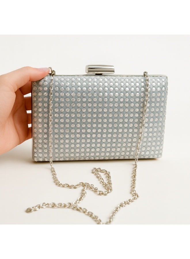 Women’s Silver Rhinestone Evening Clutch with Chain – Parties & Occasions - Image 1