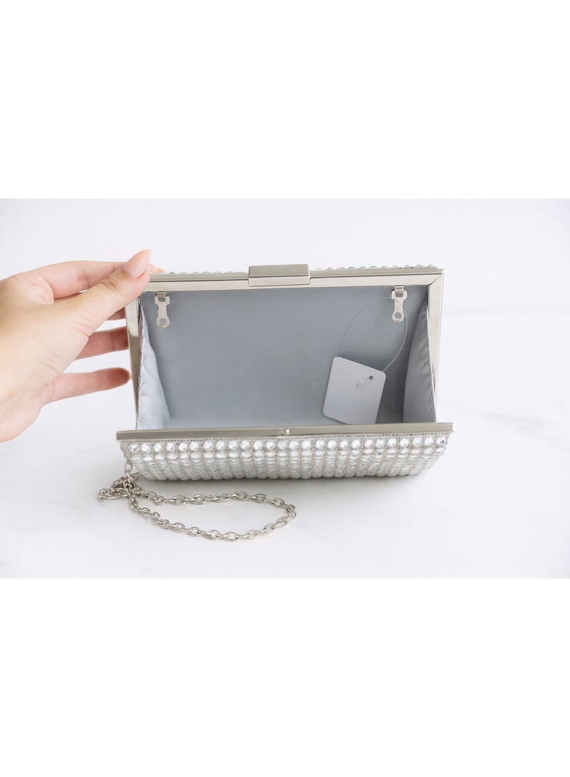 Women’s Silver Rhinestone Evening Clutch with Chain – Parties & Occasions - Image 5