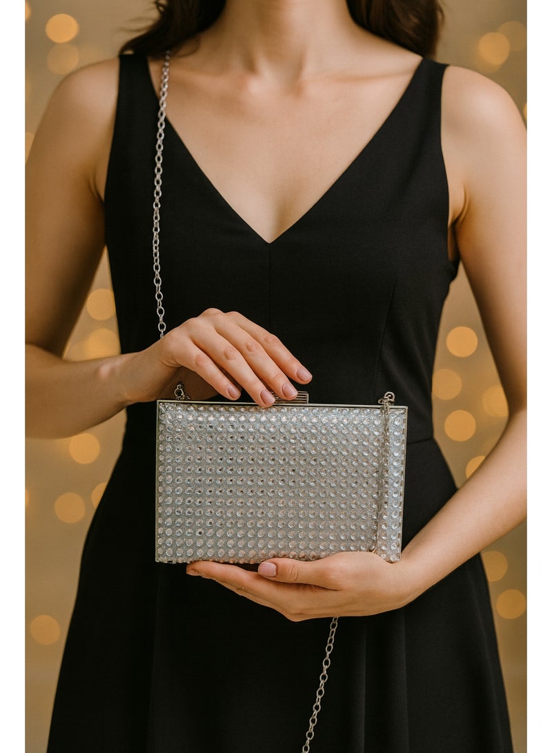 Women’s Silver Rhinestone Evening Clutch with Chain – Parties & Occasions - Image 4