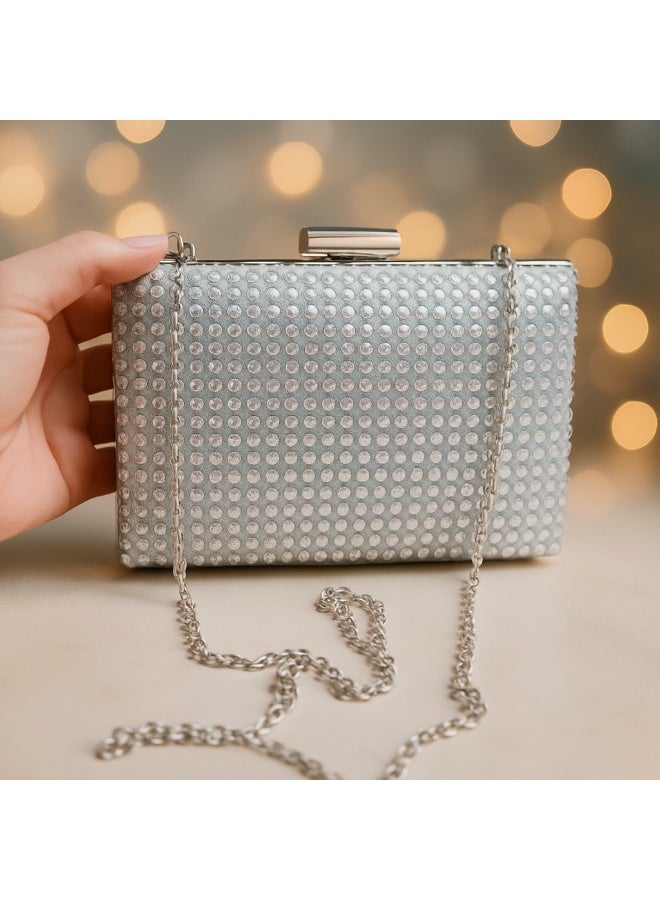 Women’s Silver Rhinestone Evening Clutch with Chain – Parties & Occasions - Image 3