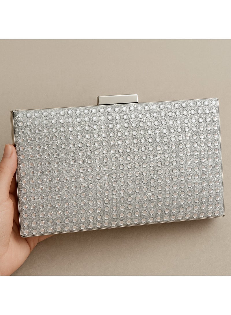 Women’s Silver Rhinestone Evening Clutch with Chain – Parties & Occasions - Image 2