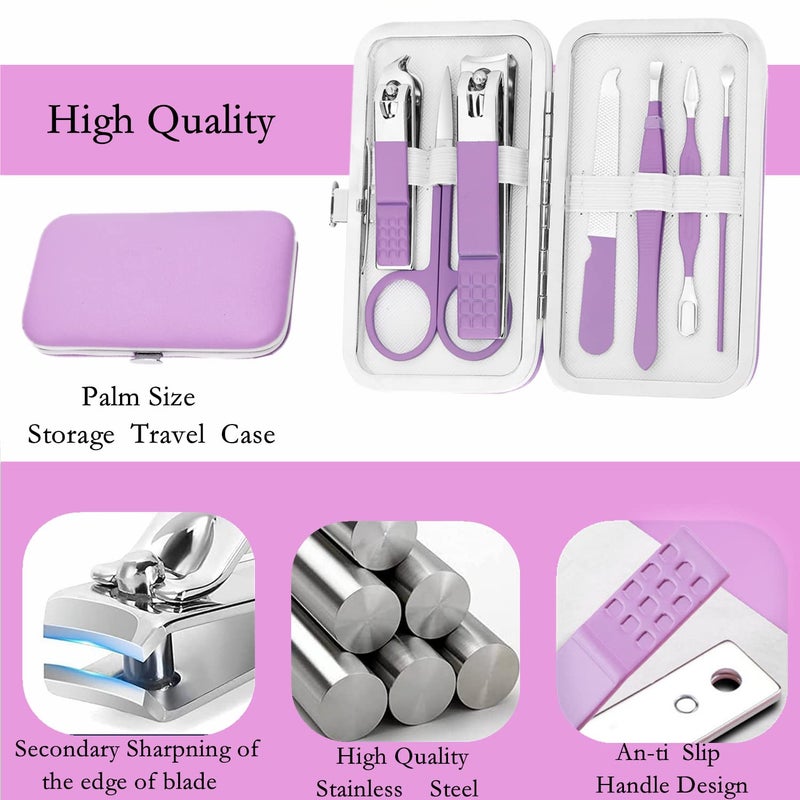 Aceoce Manicure Set Women's Nail Clipper Set Nail Kit with Travel Case - Purple, Stainless Steel, Compact, Curved Edge, Perfect for Travel & Everyday Use - Image 3