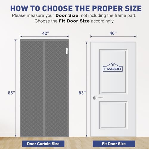 HADOR ستارة باب حرارية مغناطيسية HADOR تناسب حجم الباب 40" × 83"، قماش أكسفورد مبطن بحشوة قطن سميك، غطاء شتوي يحافظ على برودة الهواء، عزل بطانية لأبواب الباتيو الأمامية باللون الرمادي - Image 2