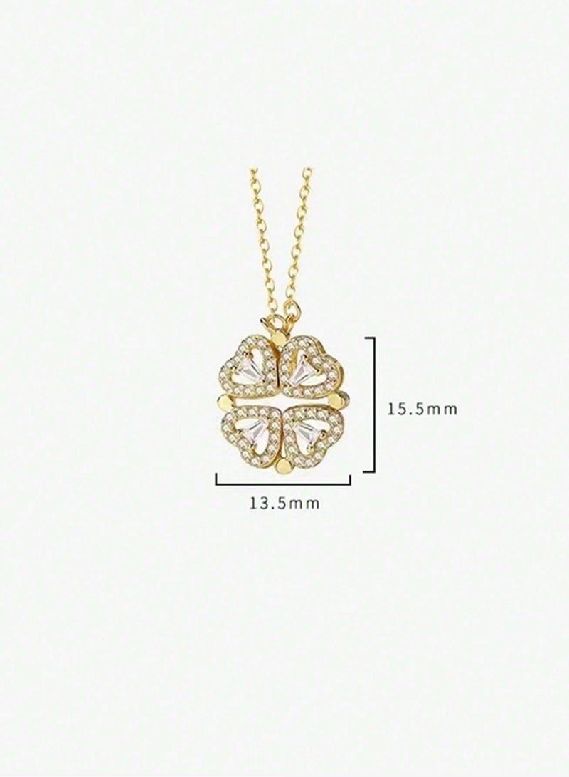 925 ستيرلنغ سيلفر تشارمز سلسال بقلادة فاخرة على شكل وردة رباعية مقسمة إلى قلوب ناعمة يمكن ارتداؤها بطريقتين مصنوعة بجودة عالية ودقة شديدة من الفضة الإسترلينية عيار 925 مزينة بكريستال طبيعي من حجر الزيركون ليزين عنقك - Image 5