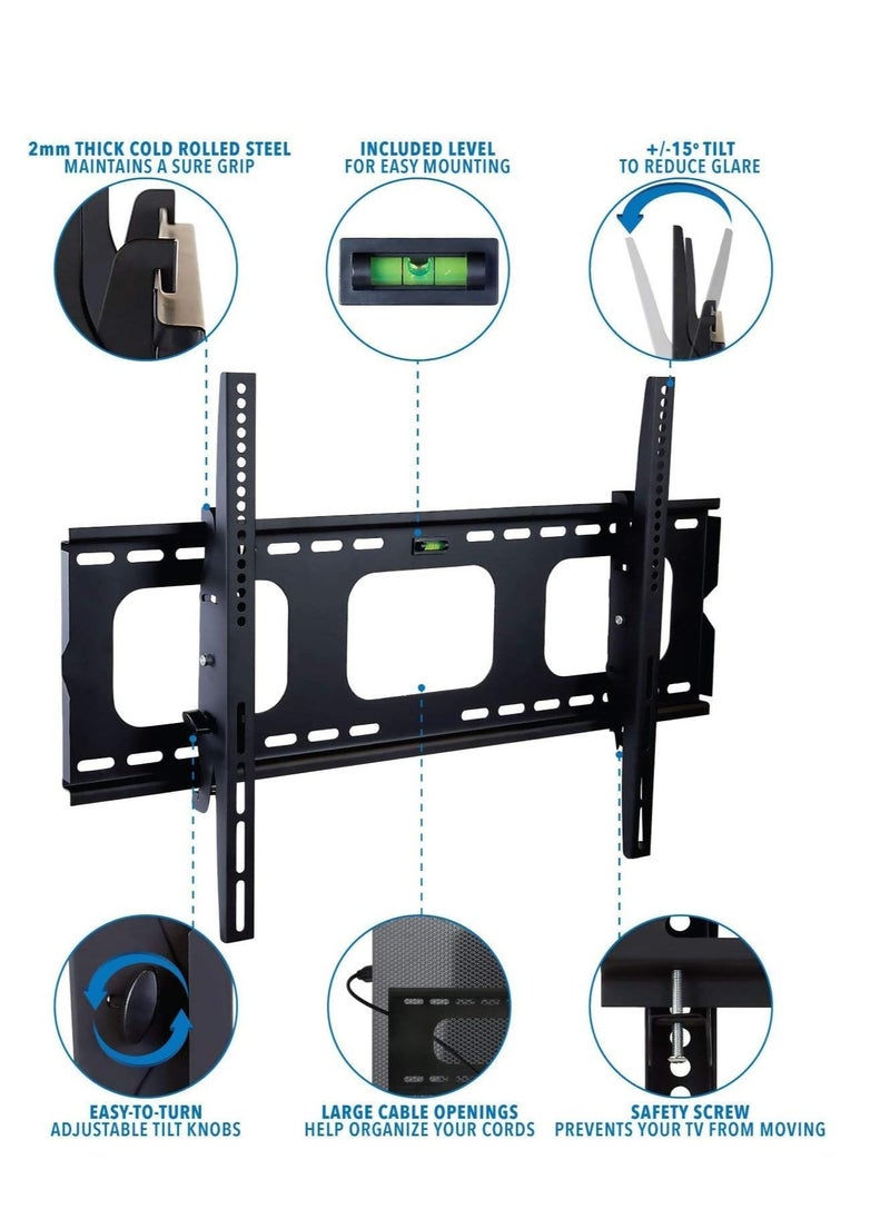 BGM Tilting TV Wall Mount Bracket For Samsung Sony Vizio LG Panasonic Element 32 40 42 47 50 55 60 65 Inch TVs VESA 200x200 400x400 600x400, 750x450 Compatible Premium Tilt 175 Lbs Capacity  - Image 2