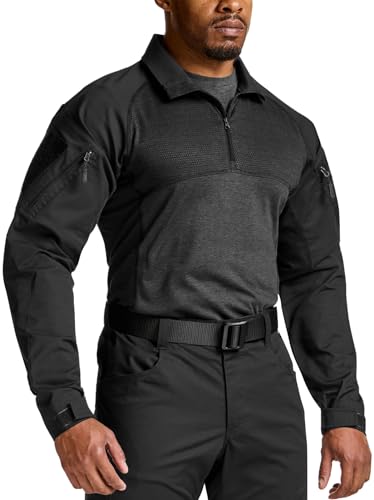 CQR Men's Combat Shirt Tactical 1/4 Zip Long Sleeve Military BDU Shirts Camo EDC Top with Pockets, Raider Black, Large - Image 2