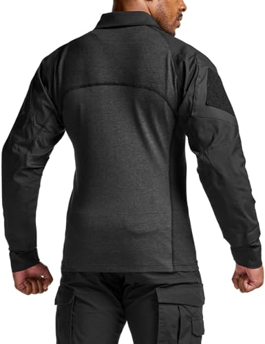 CQR Men's Combat Shirt Tactical 1/4 Zip Long Sleeve Military BDU Shirts Camo EDC Top with Pockets, Raider Black, Large - Image 3