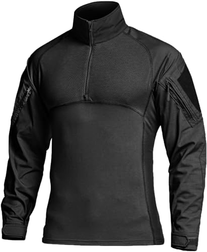 CQR Men's Combat Shirt Tactical 1/4 Zip Long Sleeve Military BDU Shirts Camo EDC Top with Pockets, Raider Black, Large - Image 1