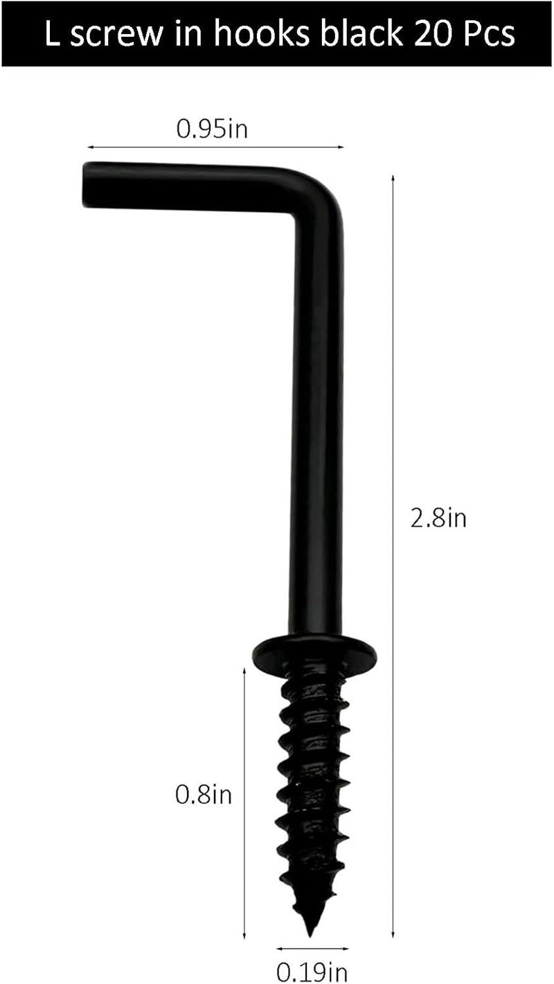 IDEALSV 2 Inch 1 Shape Screw Hooks L Shape Hook 7 Shape Screw in Hooks Black 20 Pcs - Image 2