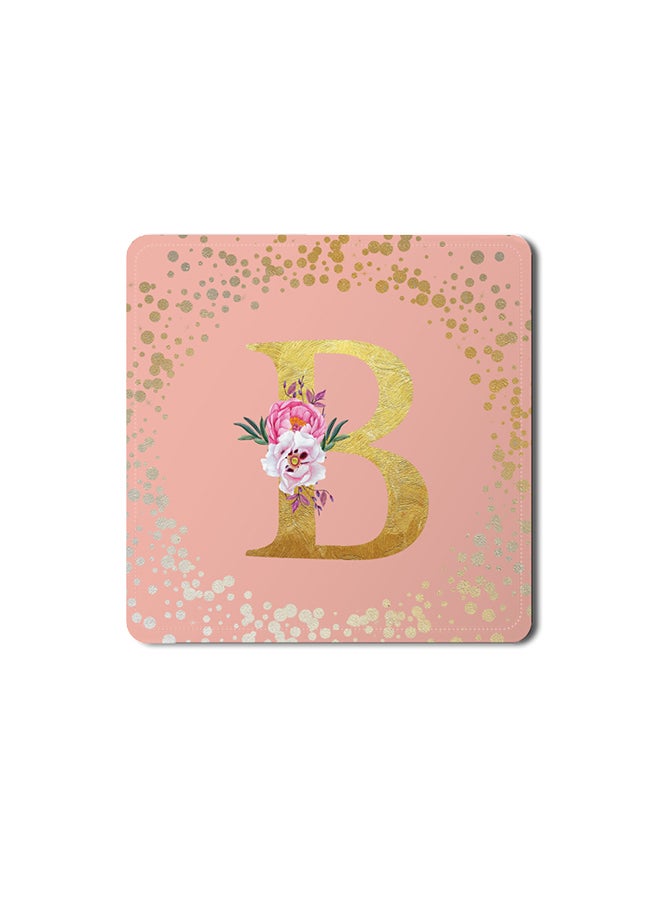 Stylizedd 2 Pack Designer Leather Coasters Mat for Beverage Drinks- Custom Monogram Initial Letter Floral Pattern Alphabet - B (Rose Pink) - Image 1