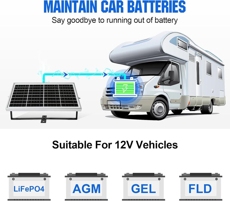 ECO-WORTHY 10 Watts 12V Solar Battery Charger Maintainer: 10W Solar Panel + Controller + Adjustable Mount Bracket + SAE Connection Cable for Car RV Marine Boat 12V Battery - Image 5
