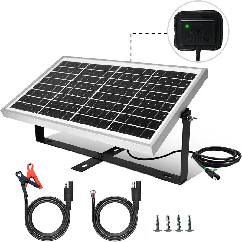 ECO-WORTHY 10 Watts 12V Solar Battery Charger Maintainer: 10W Solar Panel + Controller + Adjustable Mount Bracket + SAE Connection Cable for Car RV Marine Boat 12V Battery - Image 1