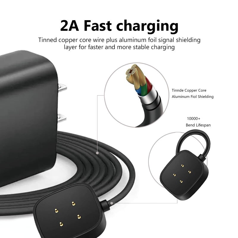 WZHENB Fast Wall Charger for Fitbit Sense & Versa 3 Versa 4 & Replacement Google Pixel Watch 3/2 USB Charging Cable Cord for Fit bit Sense 2/Sense/Versa 4 3 Smartwatch Charger Dock USB Cable Cord - Image 3