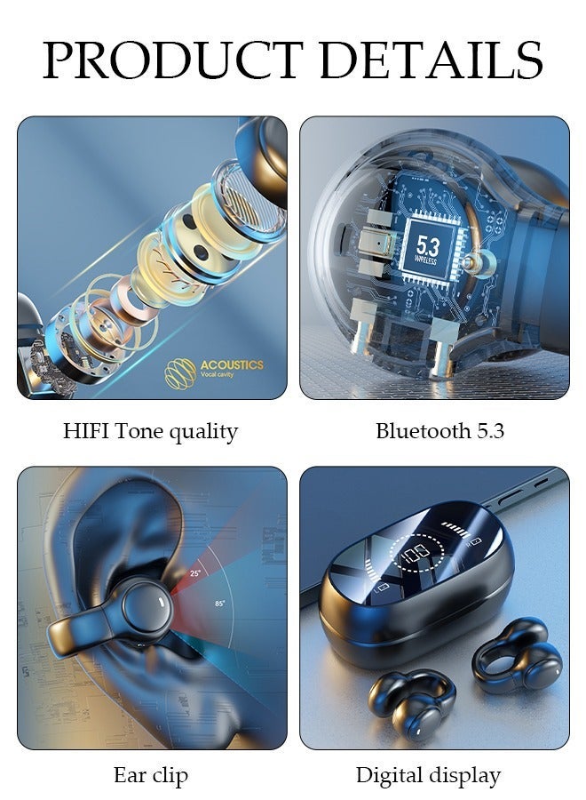 DUNISO Wireless Headphones Bluetooth 5.3 Ear Clip Earphones Open Ear with Mic Wireless Charging Case LED Power Display Waterproof Headphone for Running Sport Gym - Image 4