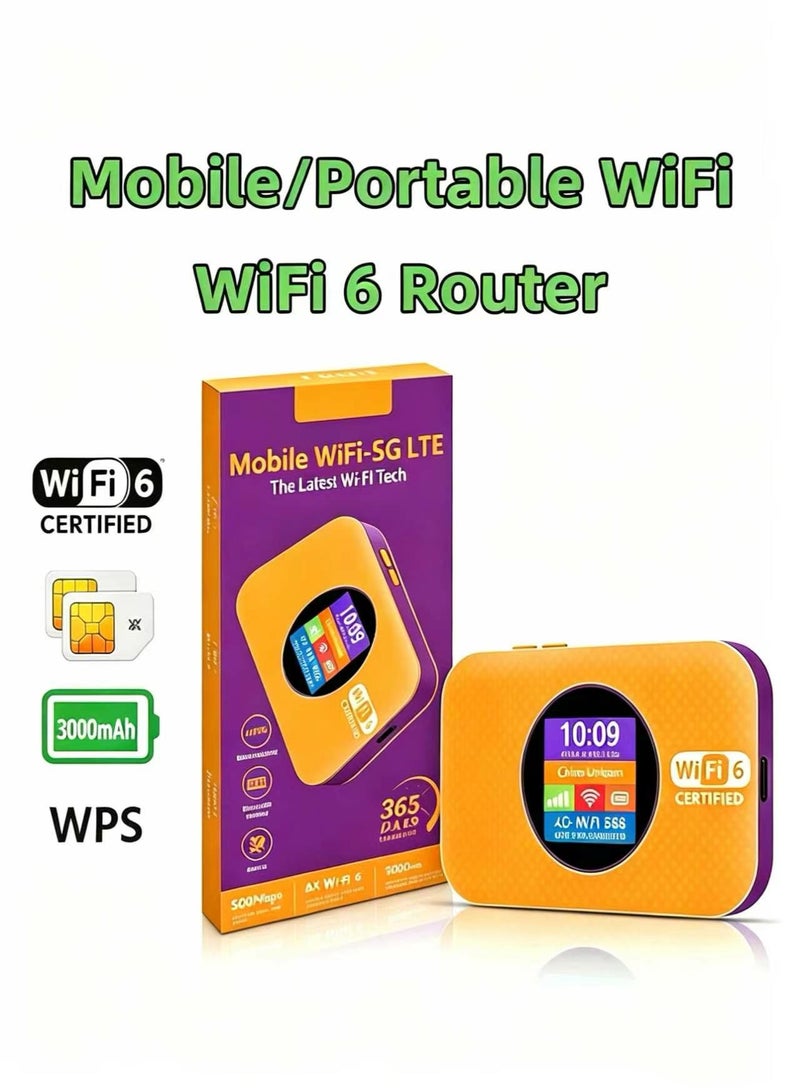 general Portable WiFi Router, Pocket Mobile WiFi ,CPE 4G Router, Support 5G SIM Card Router,WiFi 6,4G LTE Modem, Plug & Play, Date & Battery Display, 3000mAh, WPS One-Touch Connect, WPA/WPA2 Security Encryption, Stable Signal, Wide Coverage, Up to 12 Devices,for Home & Travel(Yellow) - Image 1