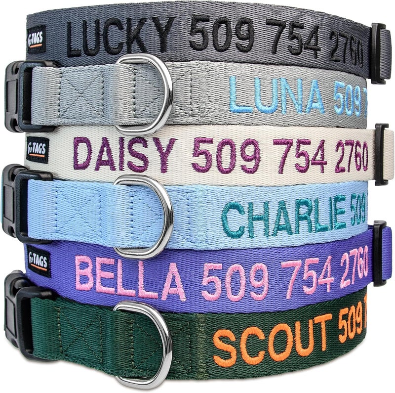 GoTags Personalized Dog Collar, Custom Embroidered Pet ID Dog Collar with Pet Name and Phone Number, Adjustable with Quick Release Snap Buckle - Image 1