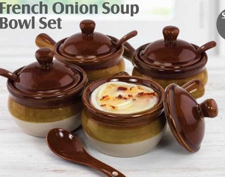 ZENVY French Onion Soup Bowl Set of 4 Ceramic Soup Bowls Lids and Spoons 16 Ounce - Image 2