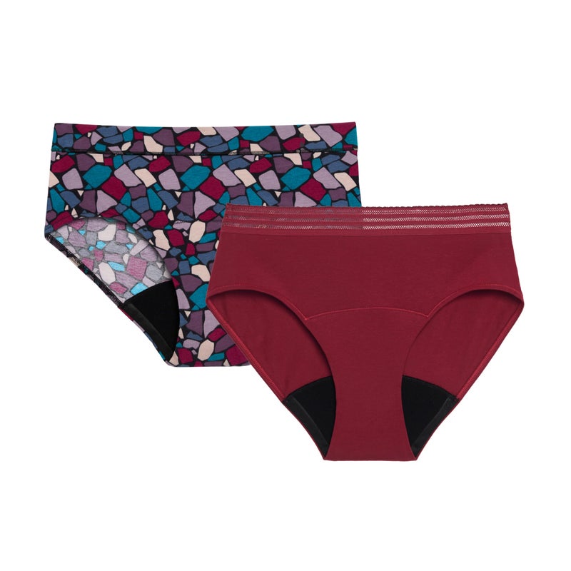 Thinx for All Period Underwear, Everyday Comfort Brief, Holds Up to 12 Regular Tampons*, Period Panties, Leakproof, Reusable & Controls Odor, Mosaic + Rhubarb with Lace XS - Image 1