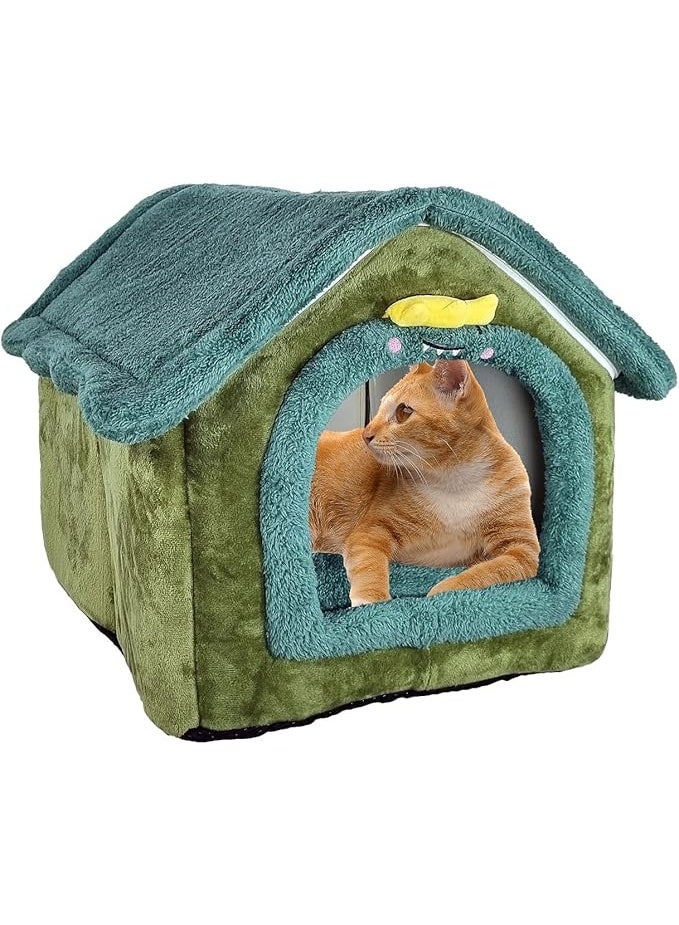 أن ان سي بيتس سرير للحيوانات الأليفة للقطط الصغيرة والمتوسطة الحجم، سرير قطط دافئ في الشتاء، وعش مريح للحيوانات الأليفة بتصميم على شكل منزل، ووسادة قابلة للإزالة، وقاعدة مضادة للانزلاق (50 سم) - Image 1