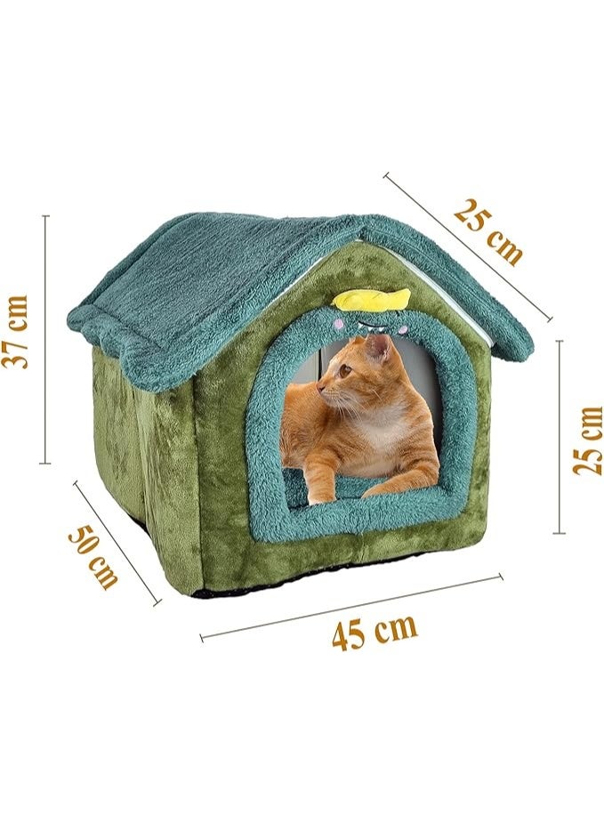 أن ان سي بيتس سرير للحيوانات الأليفة للقطط الصغيرة والمتوسطة الحجم، سرير قطط دافئ في الشتاء، وعش مريح للحيوانات الأليفة بتصميم على شكل منزل، ووسادة قابلة للإزالة، وقاعدة مضادة للانزلاق (50 سم) - Image 2
