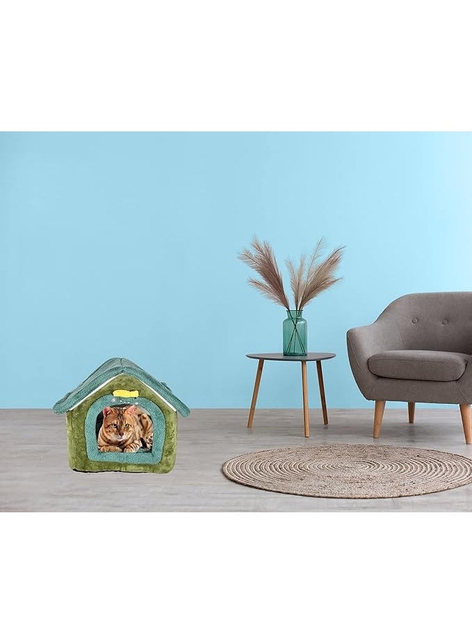 أن ان سي بيتس سرير للحيوانات الأليفة للقطط الصغيرة والمتوسطة الحجم، سرير قطط دافئ في الشتاء، وعش مريح للحيوانات الأليفة بتصميم على شكل منزل، ووسادة قابلة للإزالة، وقاعدة مضادة للانزلاق (50 سم) - Image 5