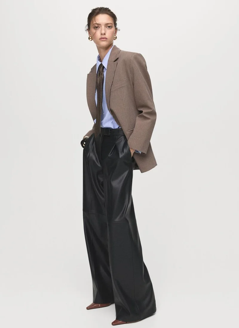 MANGO Leather-effect wide-leg trousers