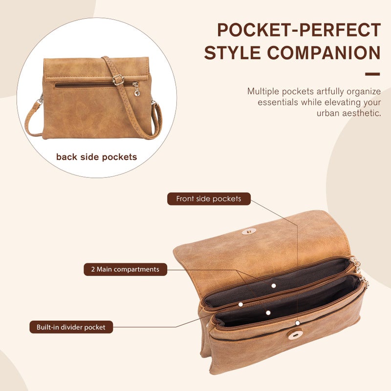 Toptime Small Crossbody Bags for Women, Suede Leather Cell Phone Purse with Adjustable Shoulder Strap, Small Phone Bag with Dubble Zipper Magnetic Closure, Vintage Brown Shoulder Bag for Travel Dating - Image 4
