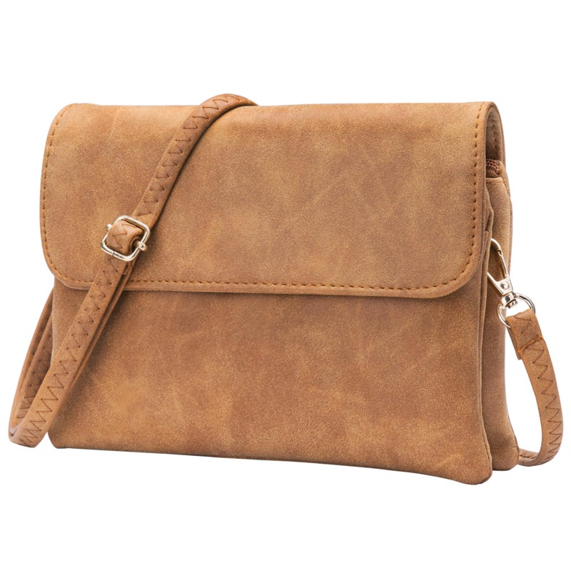 Toptime Small Crossbody Bags for Women, Suede Leather Cell Phone Purse with Adjustable Shoulder Strap, Small Phone Bag with Dubble Zipper Magnetic Closure, Vintage Brown Shoulder Bag for Travel Dating - Image 1