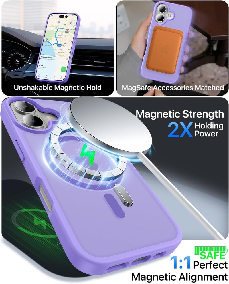 Elzzi Magnetic for iPhone 17 Case, [Full Camera Protection] [Compatible with Magsafe] [Translucent Matte] Shockproof Protective Phone Case for Men & Women - Light Purple - Image 2