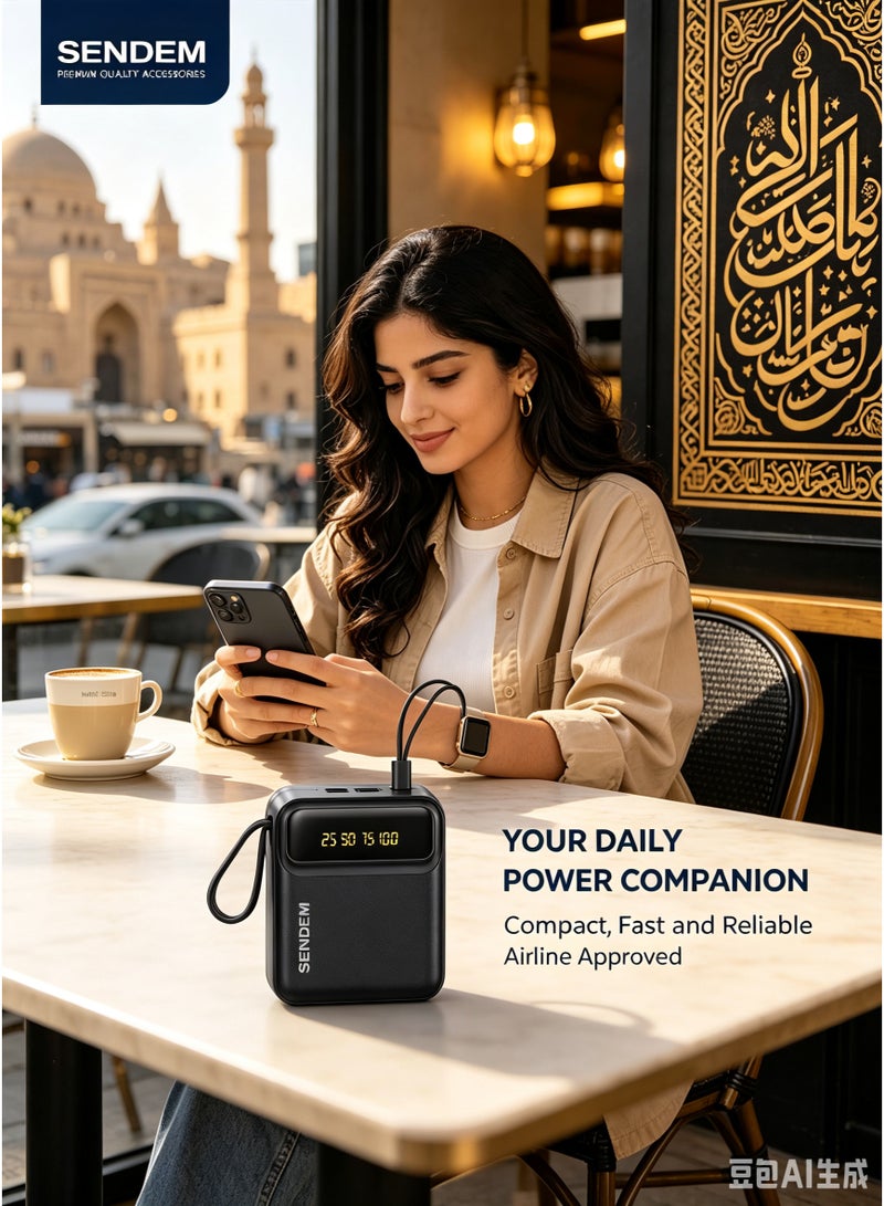 SENDEM P302 10000mAh Mini Power Bank with 4 Built-in Charging Cables and Digital Display. - Image 4